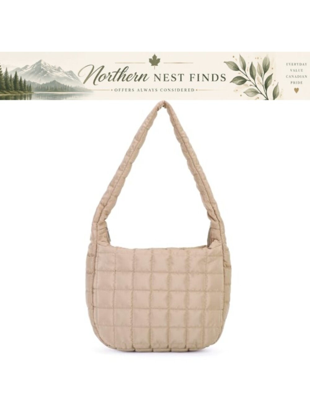 Quilted Nylon Padded Shoulder Bag Large Hobo Purse Lightweight Tote